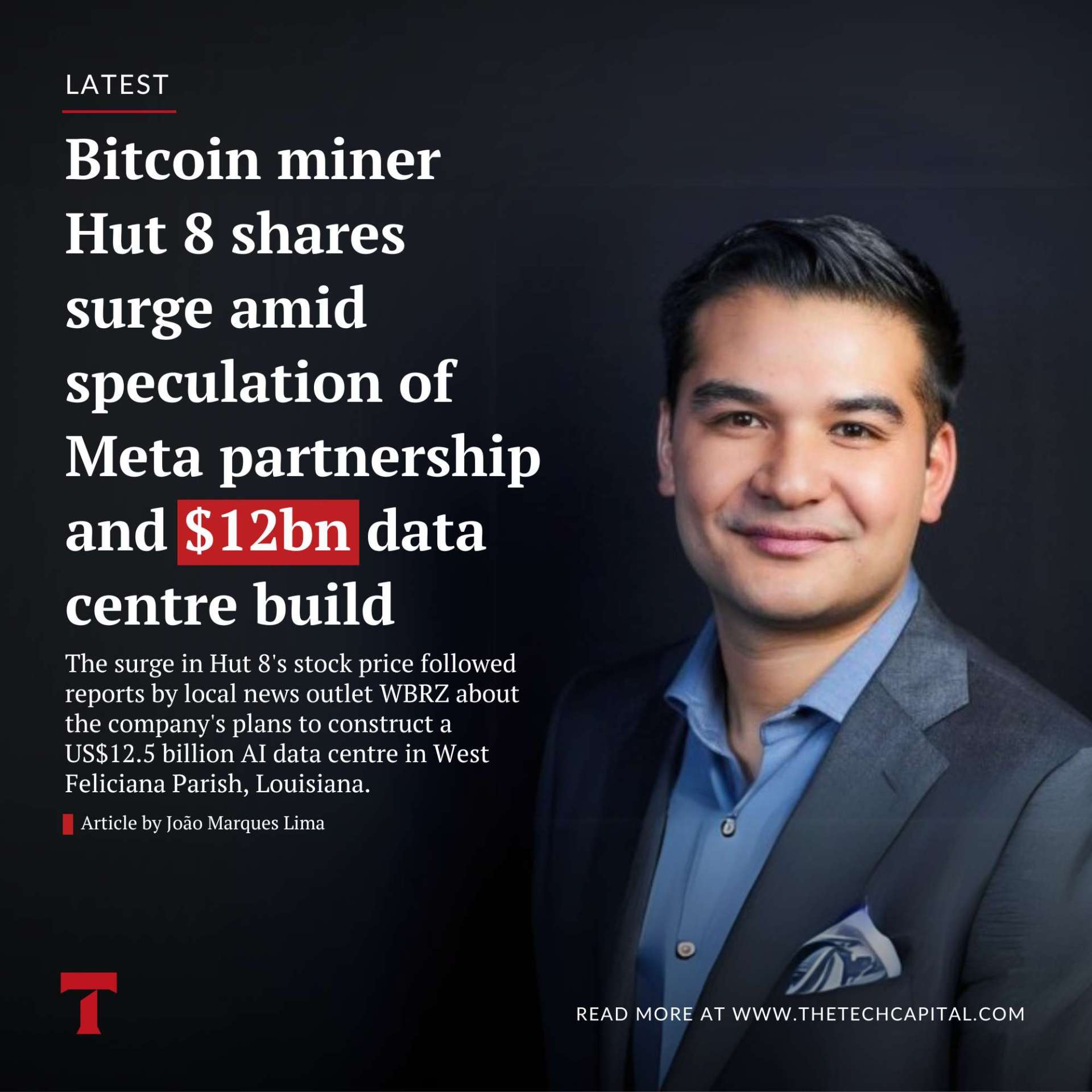 Bitcoin miner Hut 8 shares surge amid speculation of Meta partnership and  $12bn data centre build - The Tech Capital