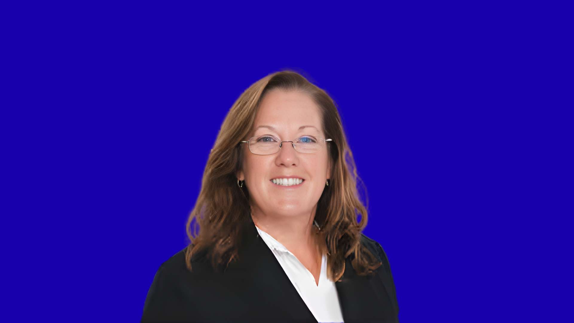 Karen Donahoe in blue background