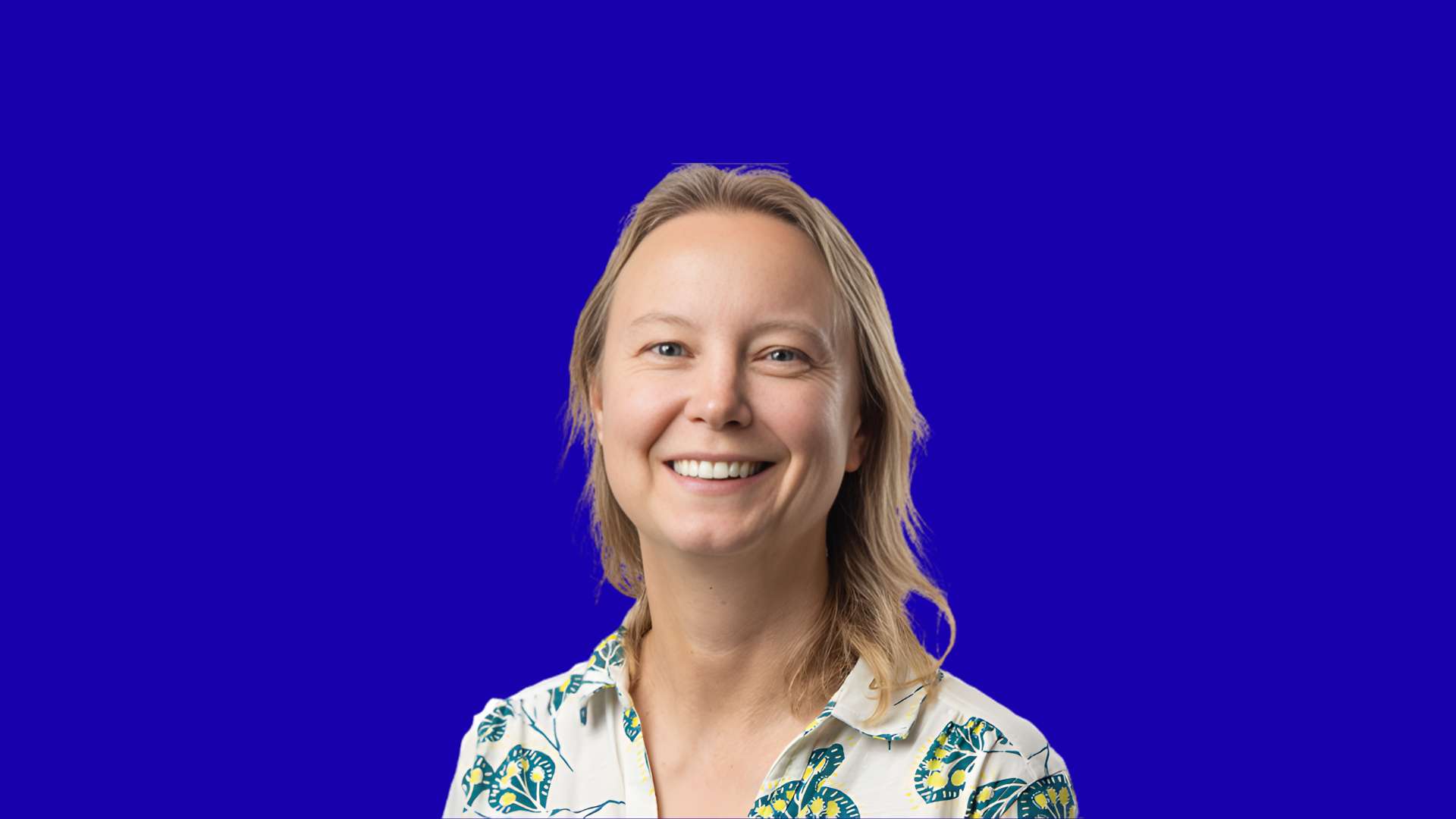 Kate Hennessy in blue background