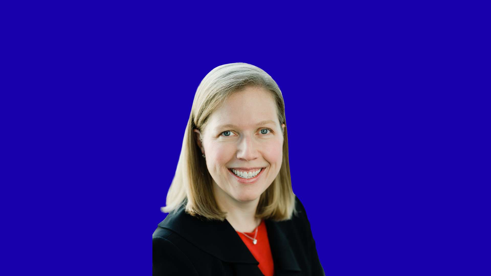 Meghan Baivier in blue background