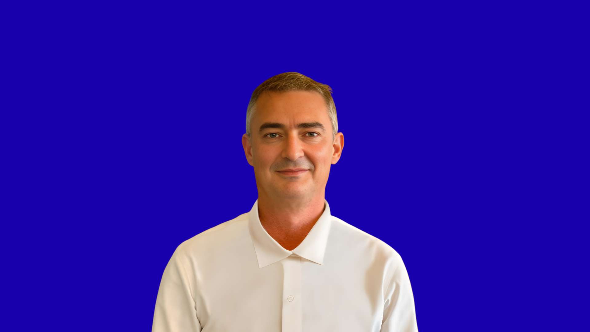 Nicolas Le Brouster in blue background