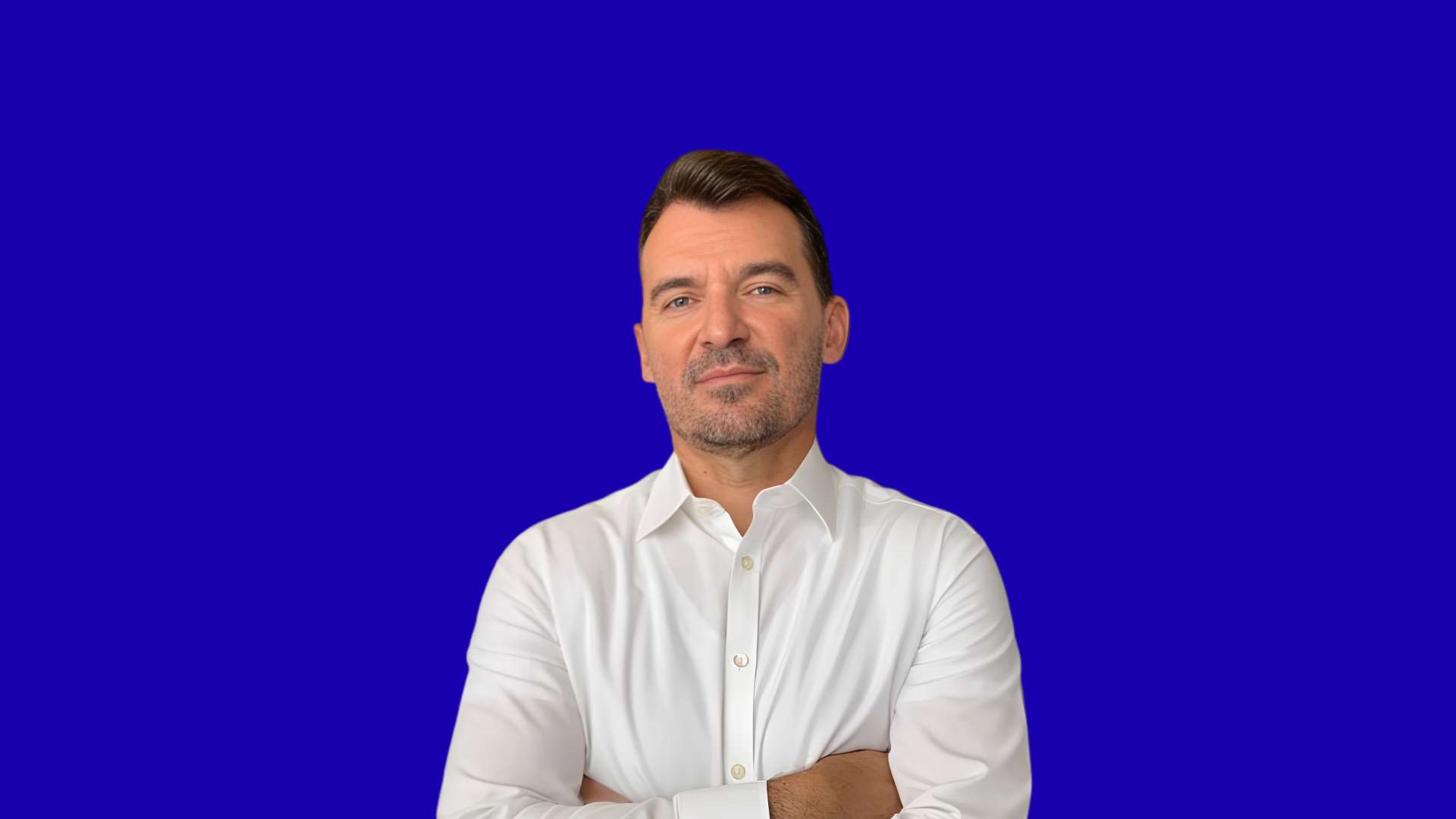 Werner Süffert in a blue background